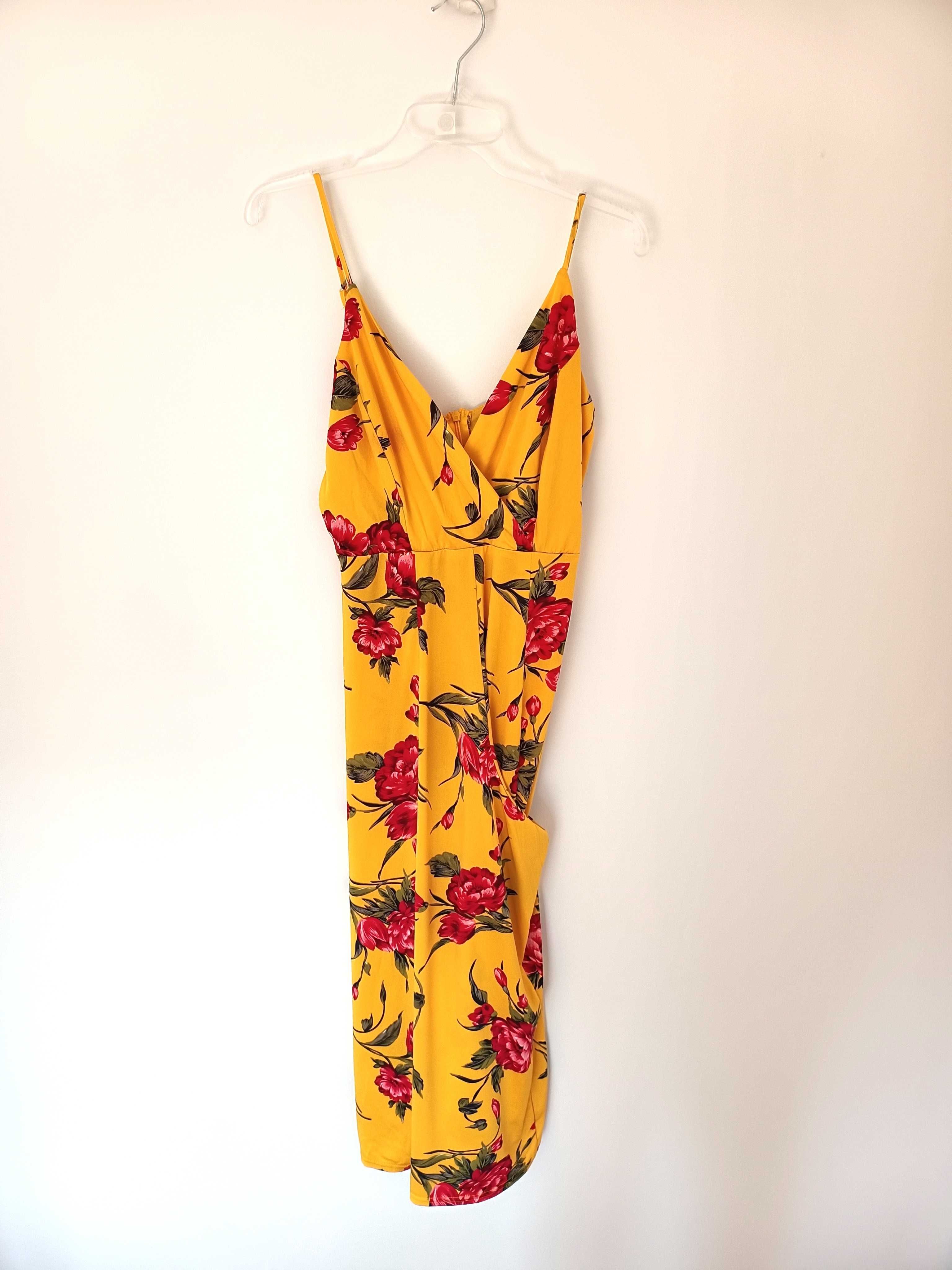Primark zolty kwiecisty kombinezon szerokie nogawki spodnie 3/4 44XXL