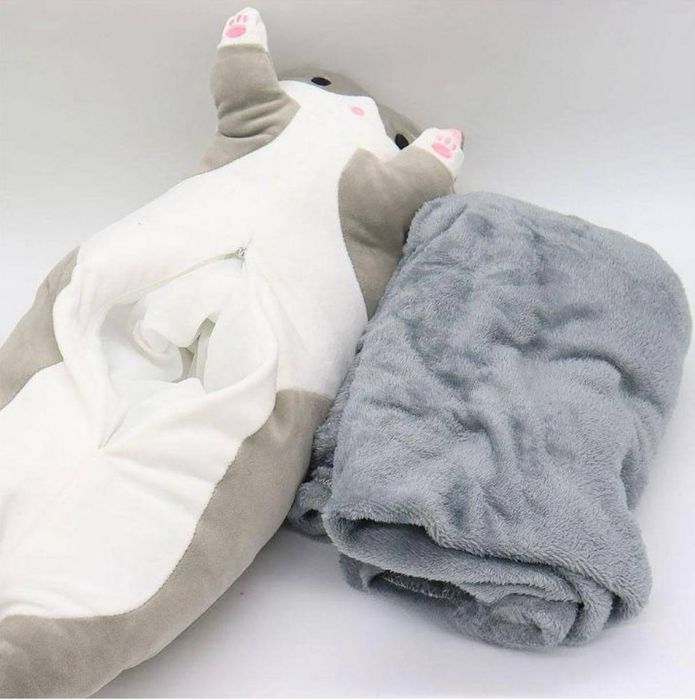 М'яка іграшка-плед кіт обіймашка, Кіт батон 65см, Іграшка кіт батон