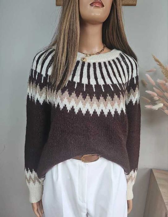 Sweter czekoladowy styl norweski oversize  Selected Femme S 36