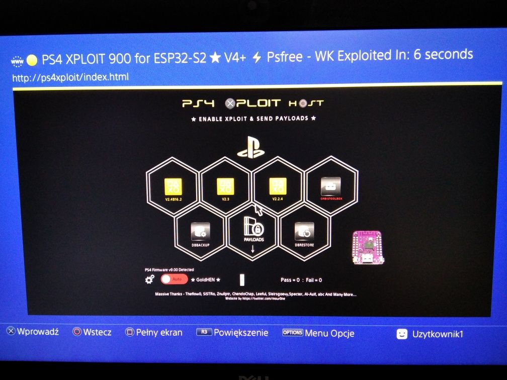 Moduł ESP32-S2mini, JAILBREAK PS4, GoldHen bez pendrive, soft 9.00