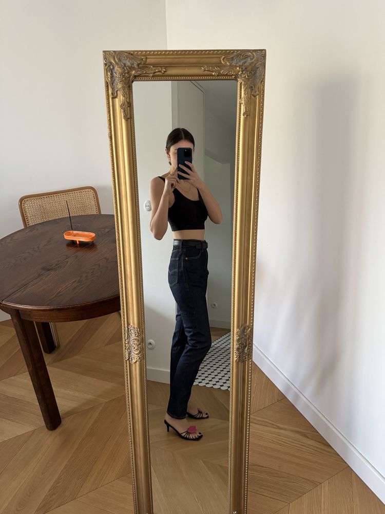 Granatowe spodnie Levis W28 L31 wysoki stan rurki niebieskie
