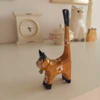 Śliczny drewniany kotek figurka handmade kot brązowy rzeźba
