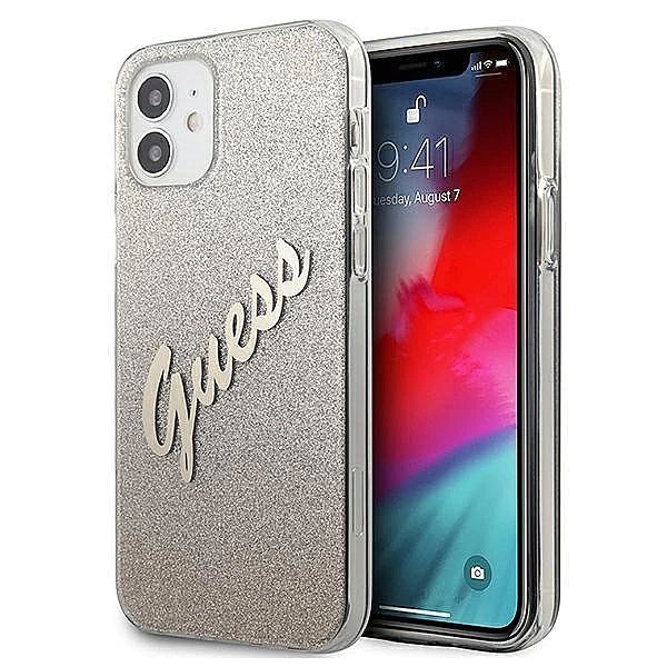 Etui Guess Glitter Gradient Script na iPhone 12 mini - złote