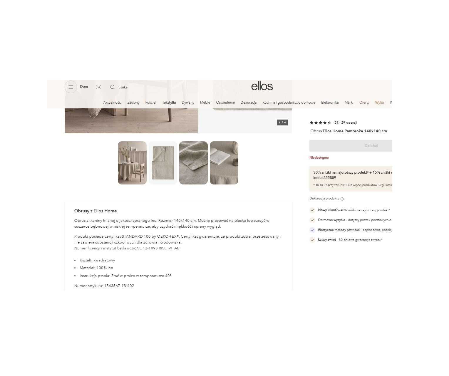 Obrus  LEN 100% Ellos Home