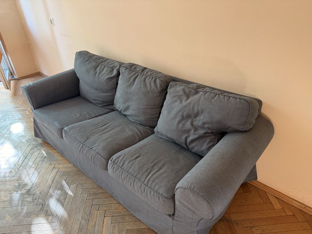 Sofa Ektrop Ikea 3 -osobowa, kolor ciemnoszary, zdejmowane pokrycie