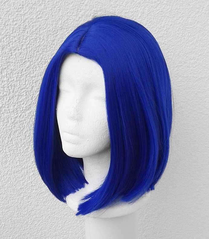 Niebieska peruka krótka z przedziałkiem bez grzywki cosplay wig bob