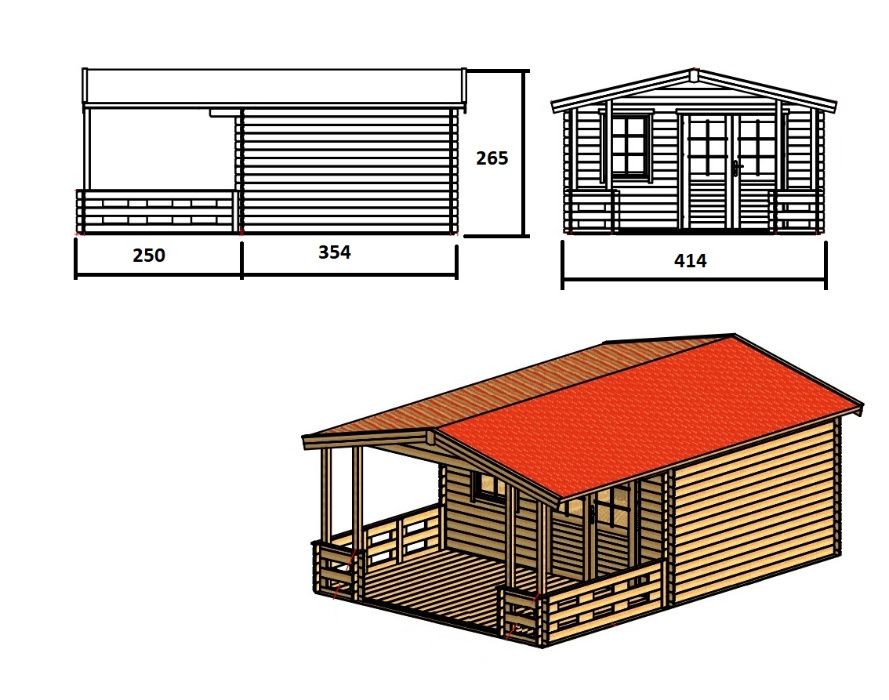 OD RĘKI Domek ogrodowy z tarasem drewniany 28mm, 6x4,1 podłoga weranda