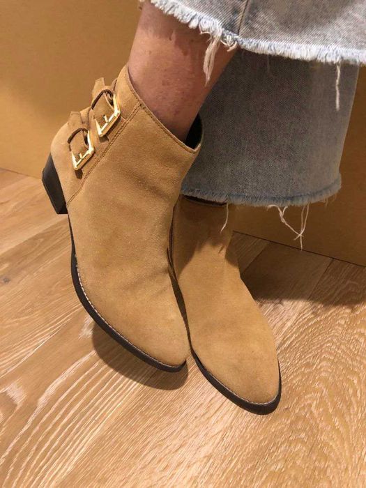 Тренд сезона-замшевые казаки женские,  рыжие, натуральный замш, р.38