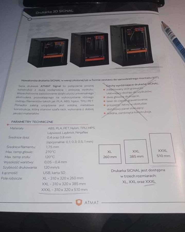 Drukarka 3D xxxl signal, ATMAT, skaner Luna