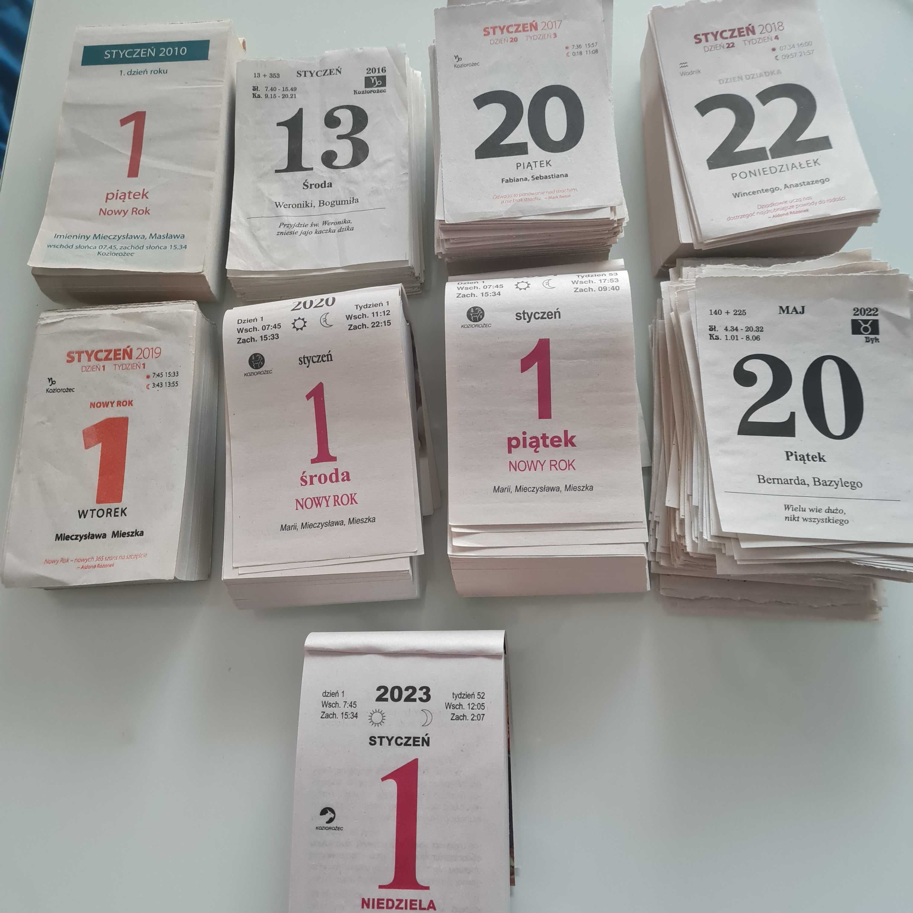Kartki z kalendarza 2010,2016,2017,2018,2019,2020, 2021,2022,2023