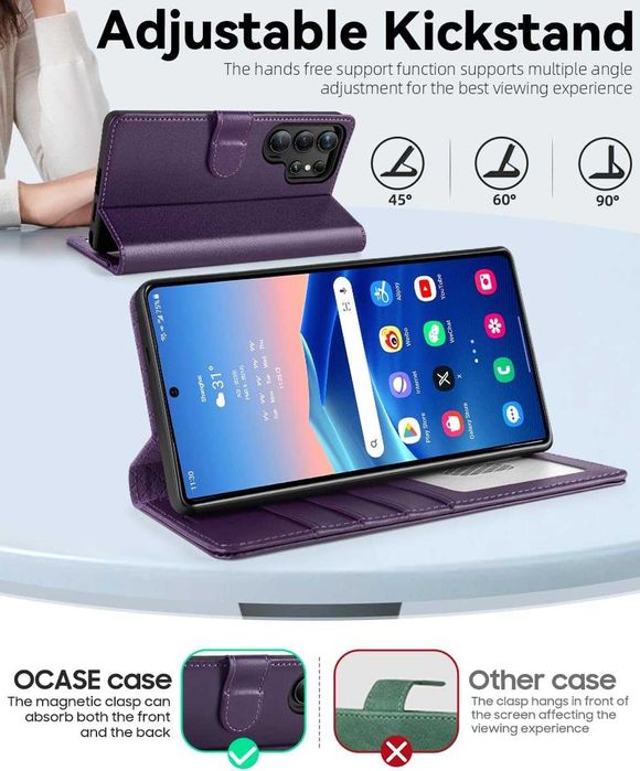 OCASE Samsung Galaxy S25 Ultra etui skórzane z klapką fioletowe RFID