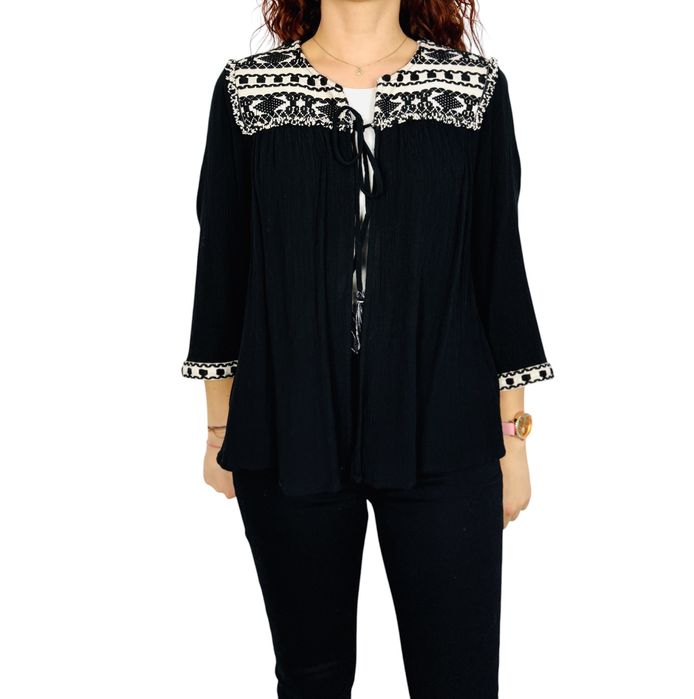 Czarna narzutka boho z haftem XL 42 F&F