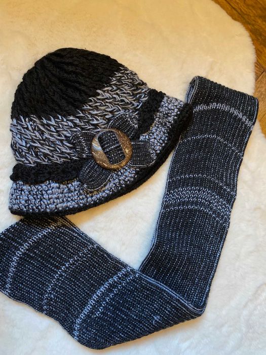 Kapelusz czapka czarna szara szalik czarny szary komplet  na zimę