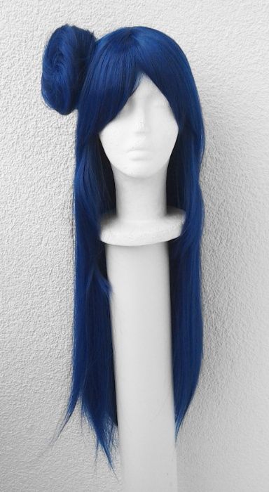 Yoshiko Love Live Sunshine granatowa niebieska peruka z kokiem cosplay