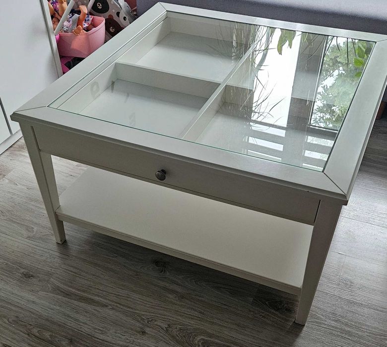 Stolik kawowy biały, ława 93x93x51