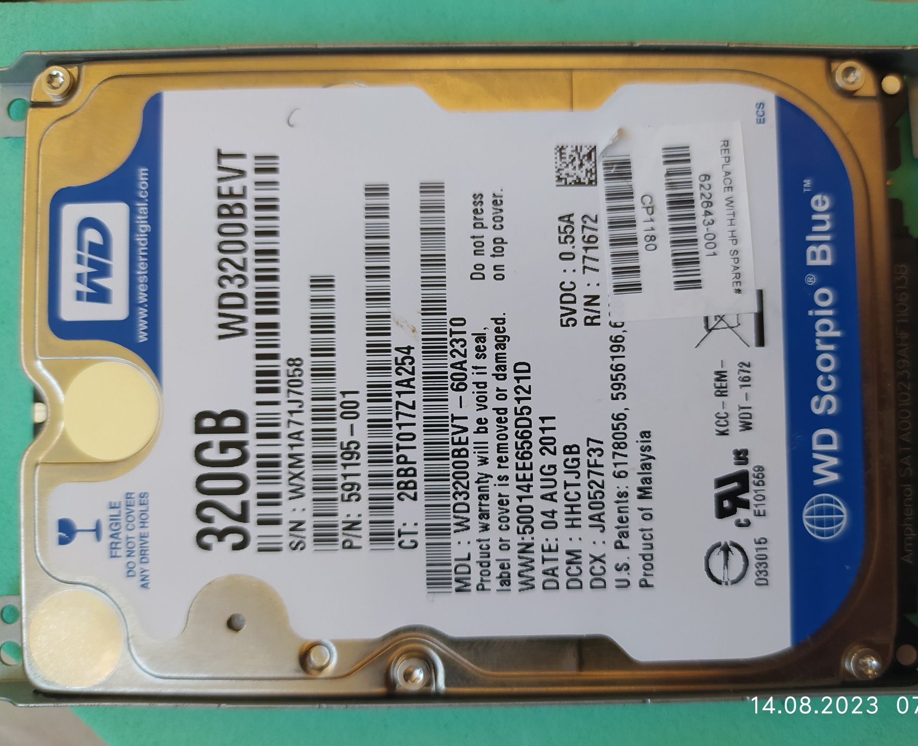 HDD disk, жорсткий диск wd3200bevt
