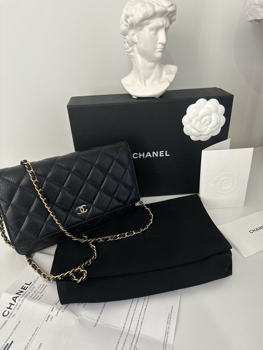 WOC Chanel torebka czarna pikowana wallet on chain flap
