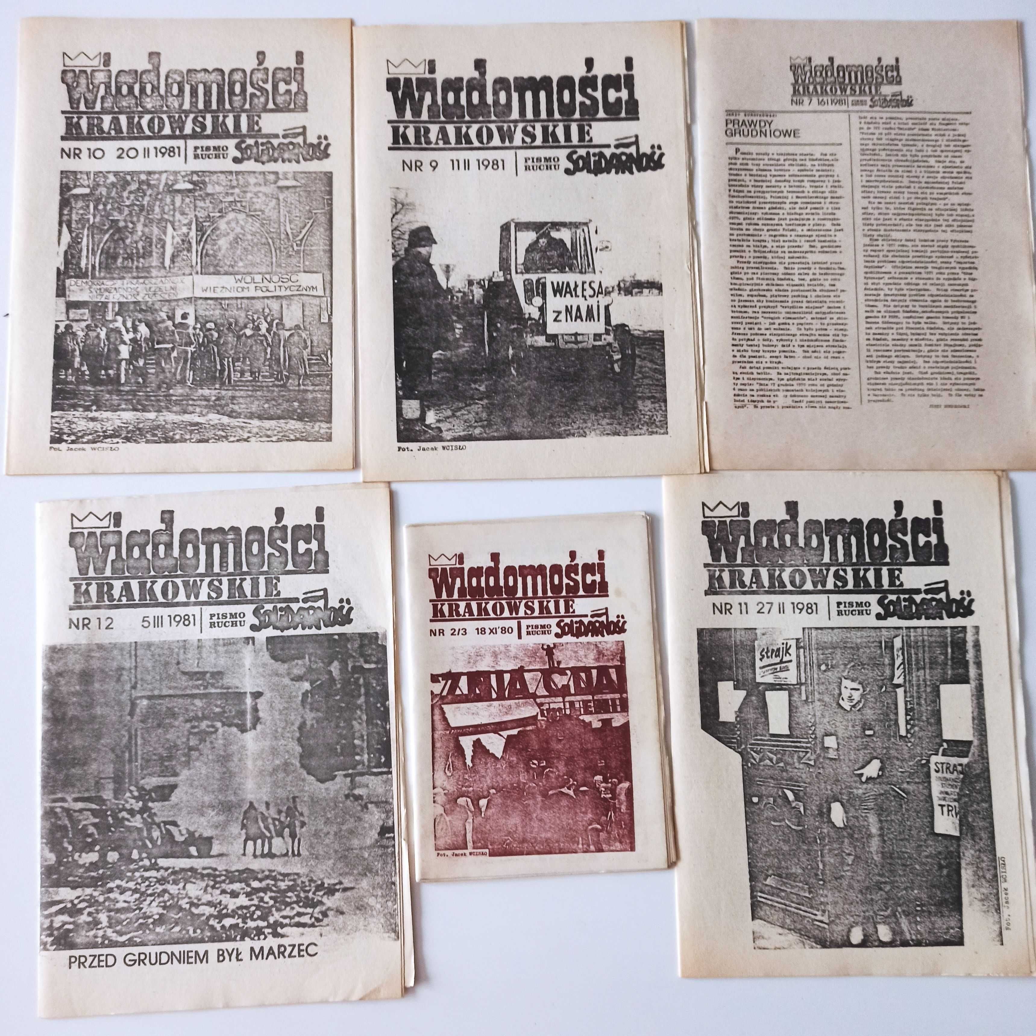 Wiadomości Krakowskie Pismo ruchu Solidarność 1980 i 1981 12 sztuk