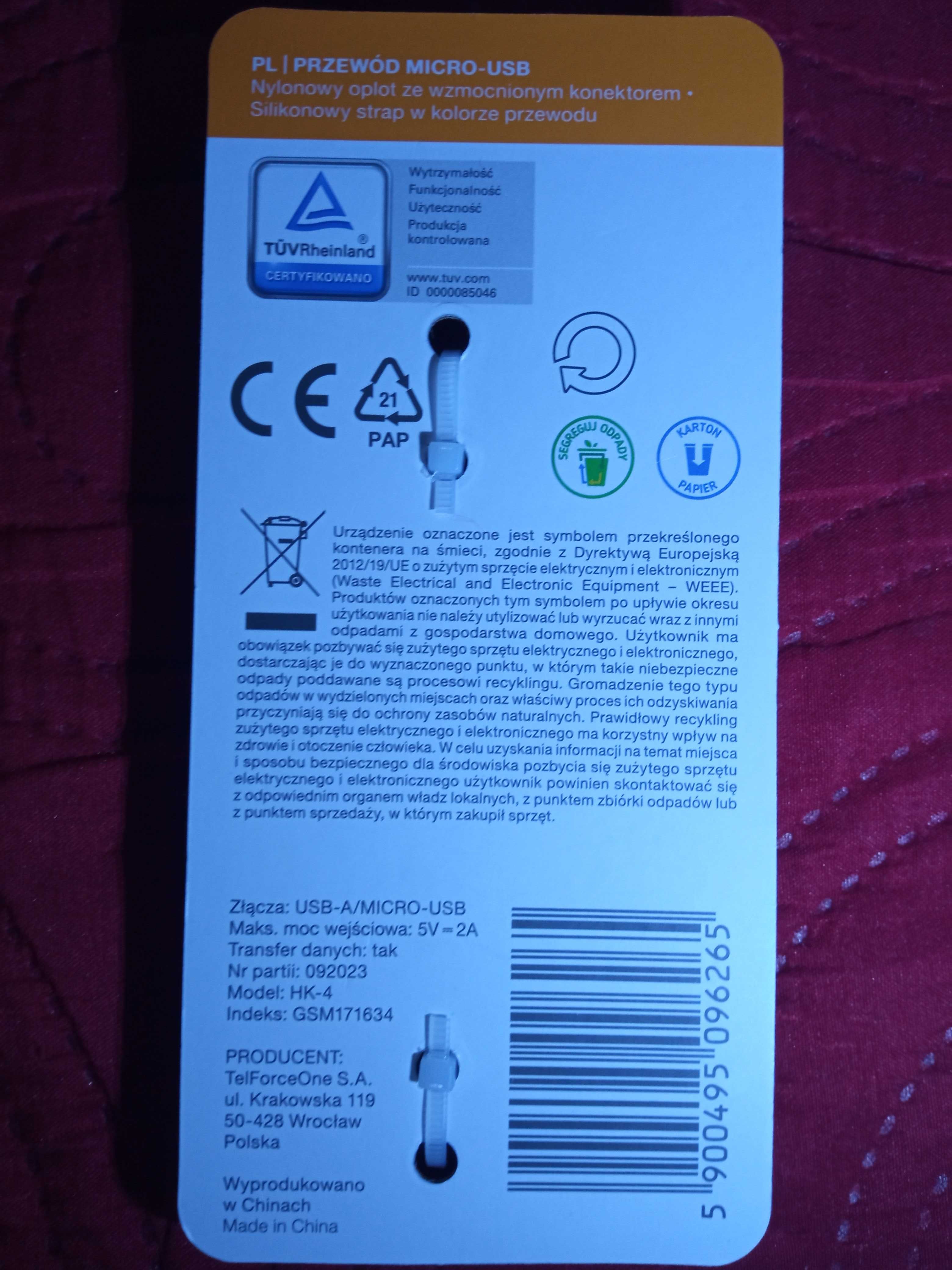 Przewód USB-A/ Micro USB