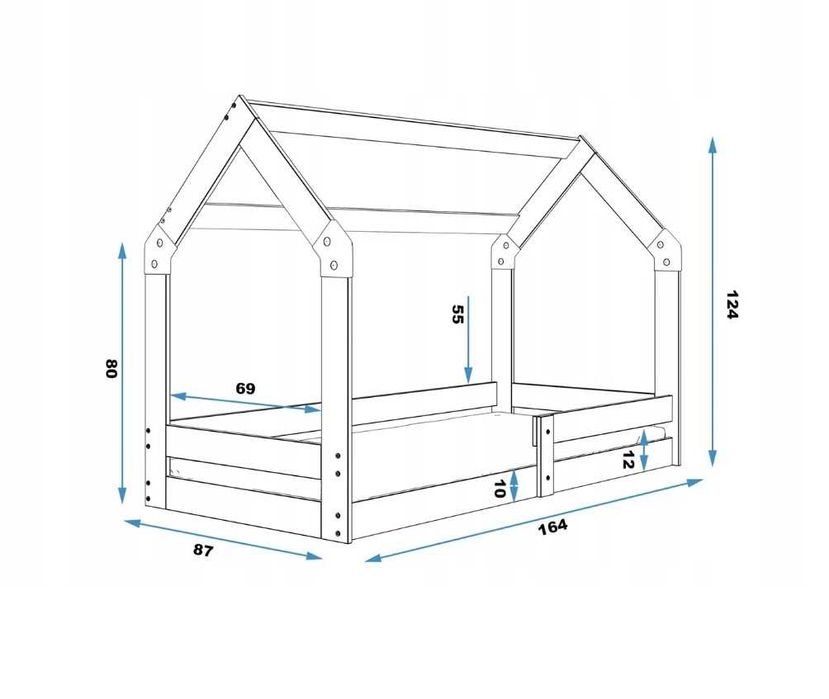 Łóżko domek plus dodatkowo skrzynia z szufladami