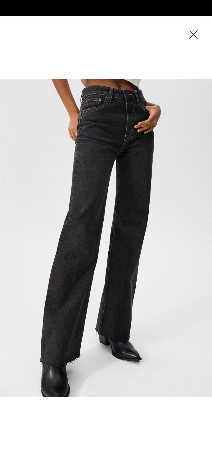 calças straight pretas, cintura subida, tamanho 36