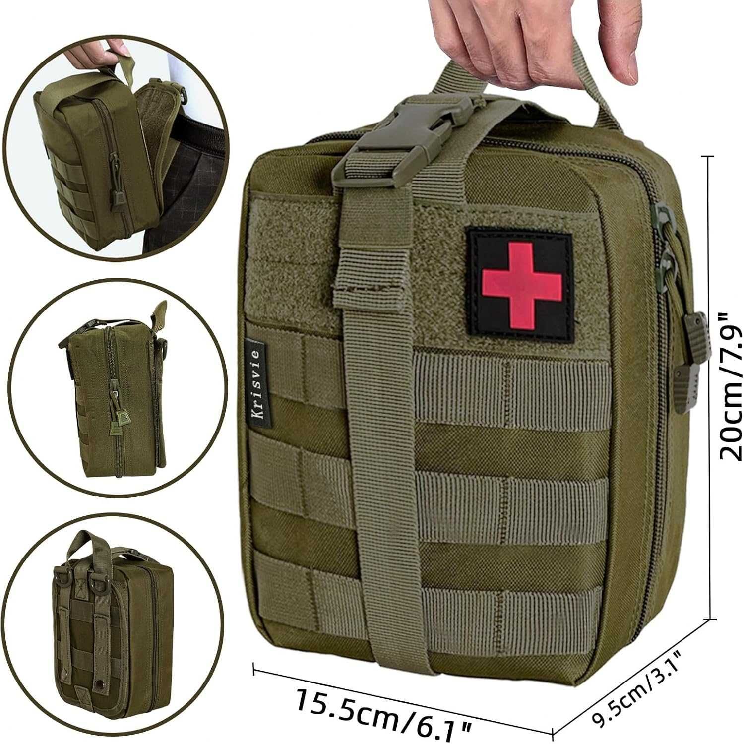 Bolsa médica verde com sistema de fixação MOLLE - Como Nova