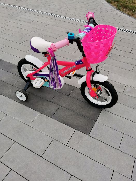 Rower rowerek 12 cali Kross z kółkami bocznymi i kijem