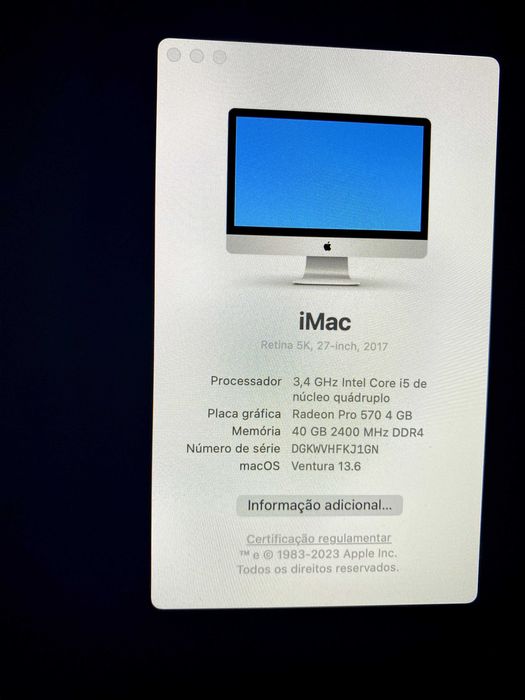 iMac 27” Retina 5K (2017) | 40GB RAM | SSD 256GB – Excelente Estado!