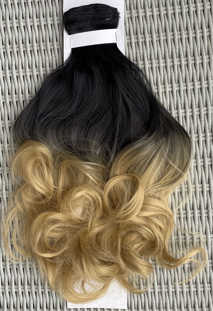 Włosy doczepiane, czarny / blond / ombre, clip in ( 400 )