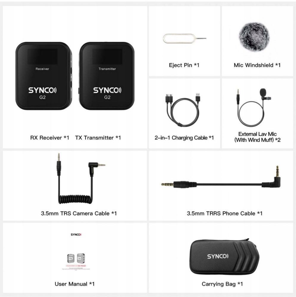 Synco G2 A1 bezprzewodowy system mikrofonowy z ekranem 2,4 GHz