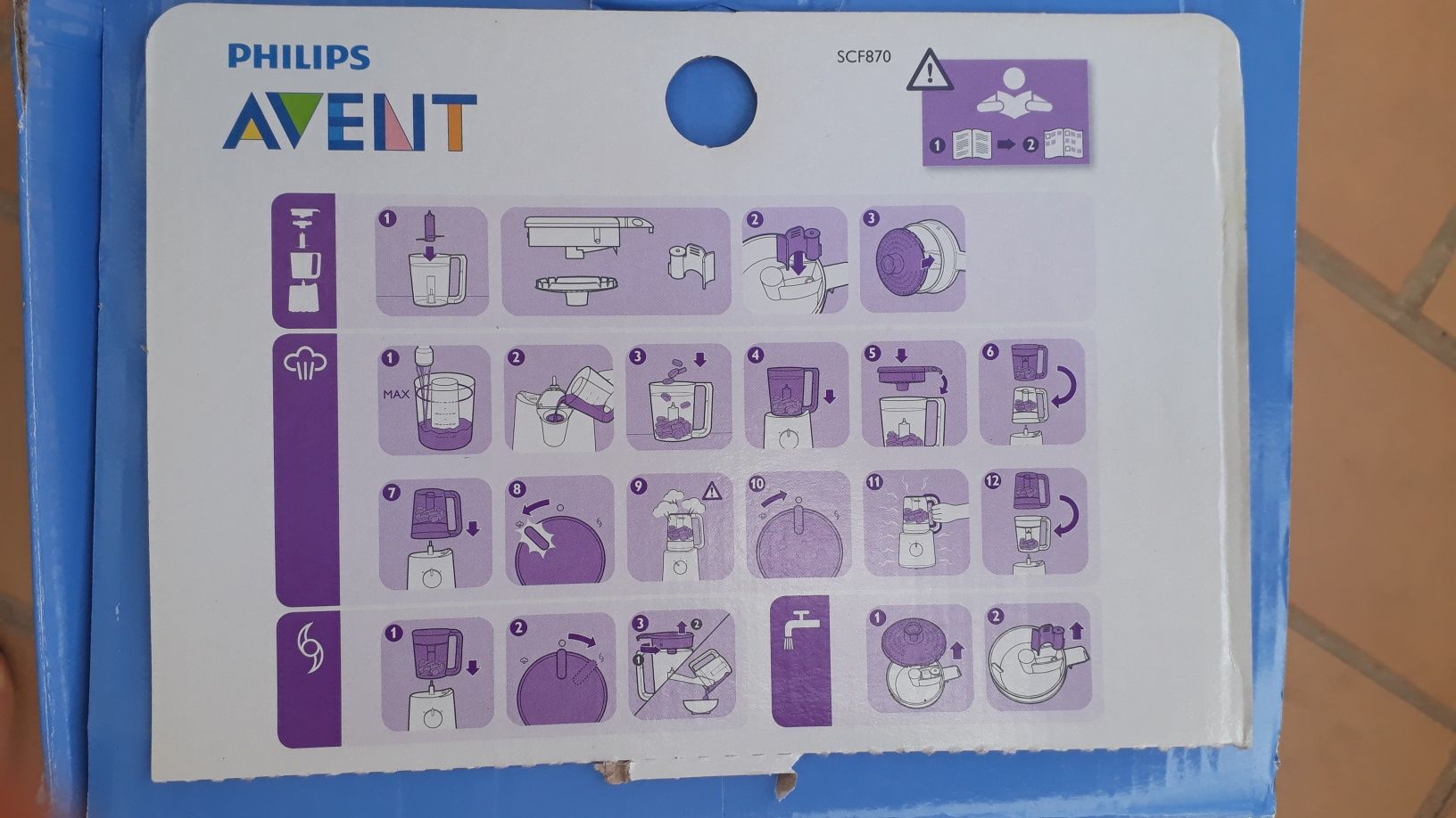 Robot de comida para bebé a vapor/liquidificadora 2 em 1. SCF870/22