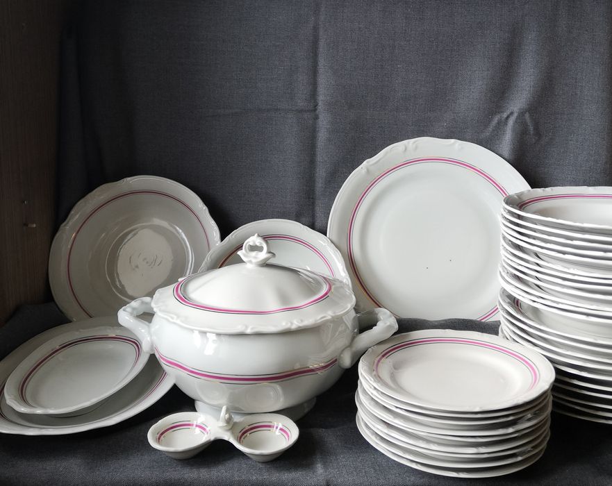 CHODZIEŻ serwis obiadowy  złota-różowa linia, UWAGA!