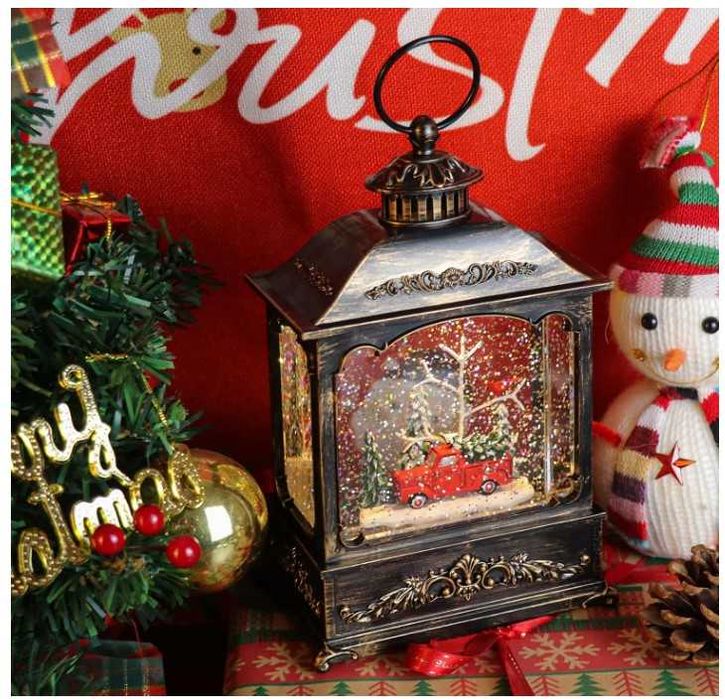 Latarnia świąteczna śnieżna podświetlana z muzyką, samochód świąteczny