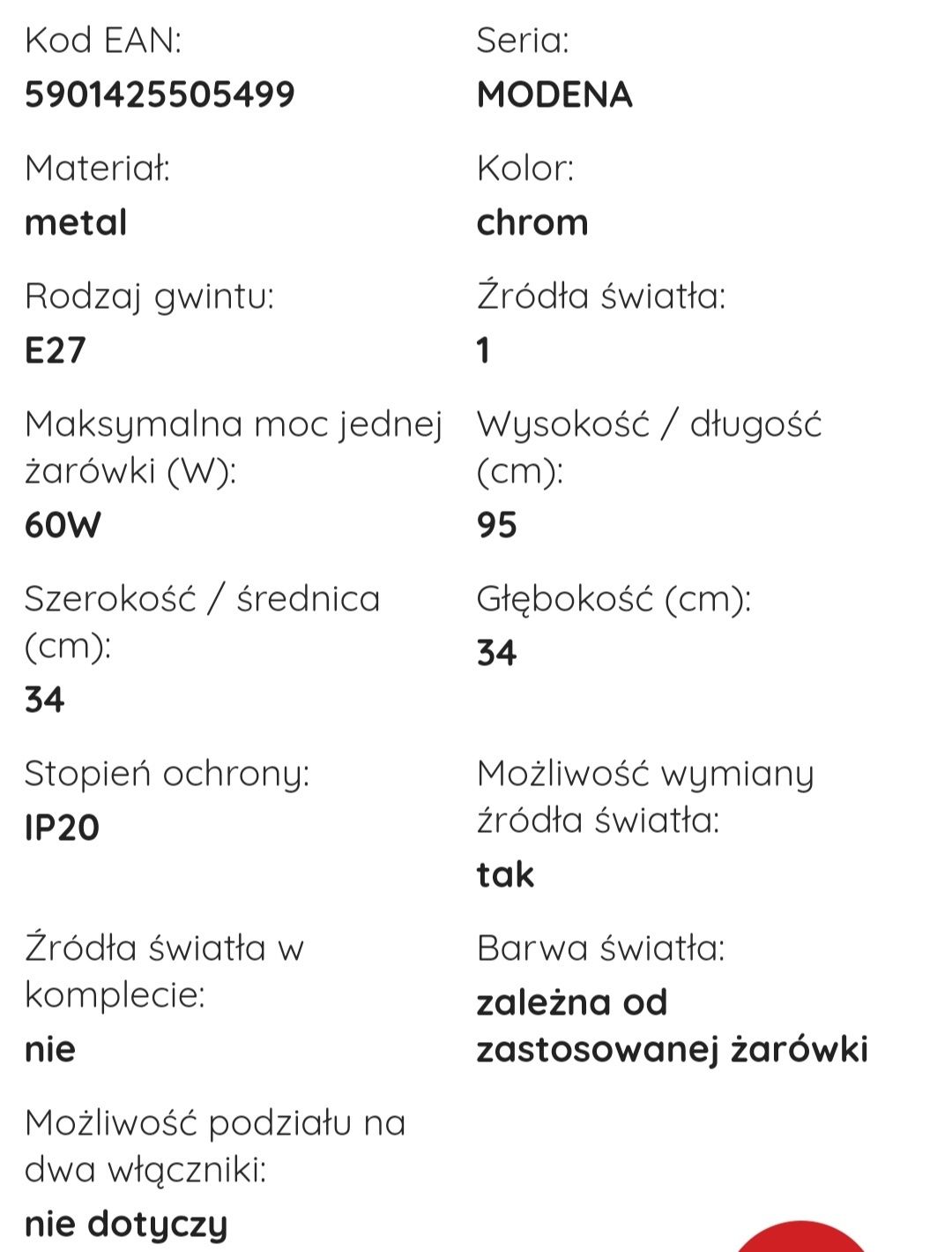 Lampa wisząca chromowana z nową żarówka z Ikei