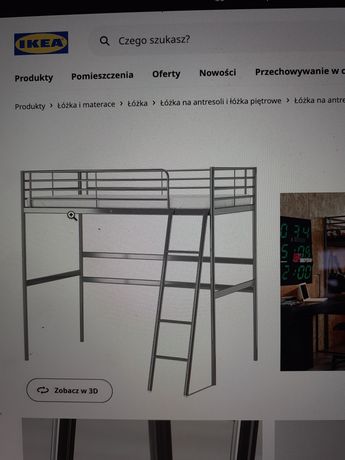 Łóżko piętrowe metalowe SVARTA IKEA z blatem