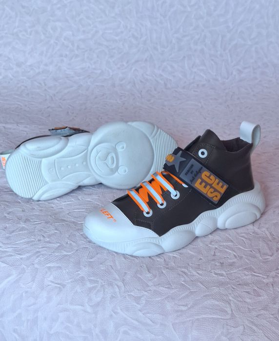 Осінні хайтопи високі утеплені кросівки натуральні хакі teddy bear 37