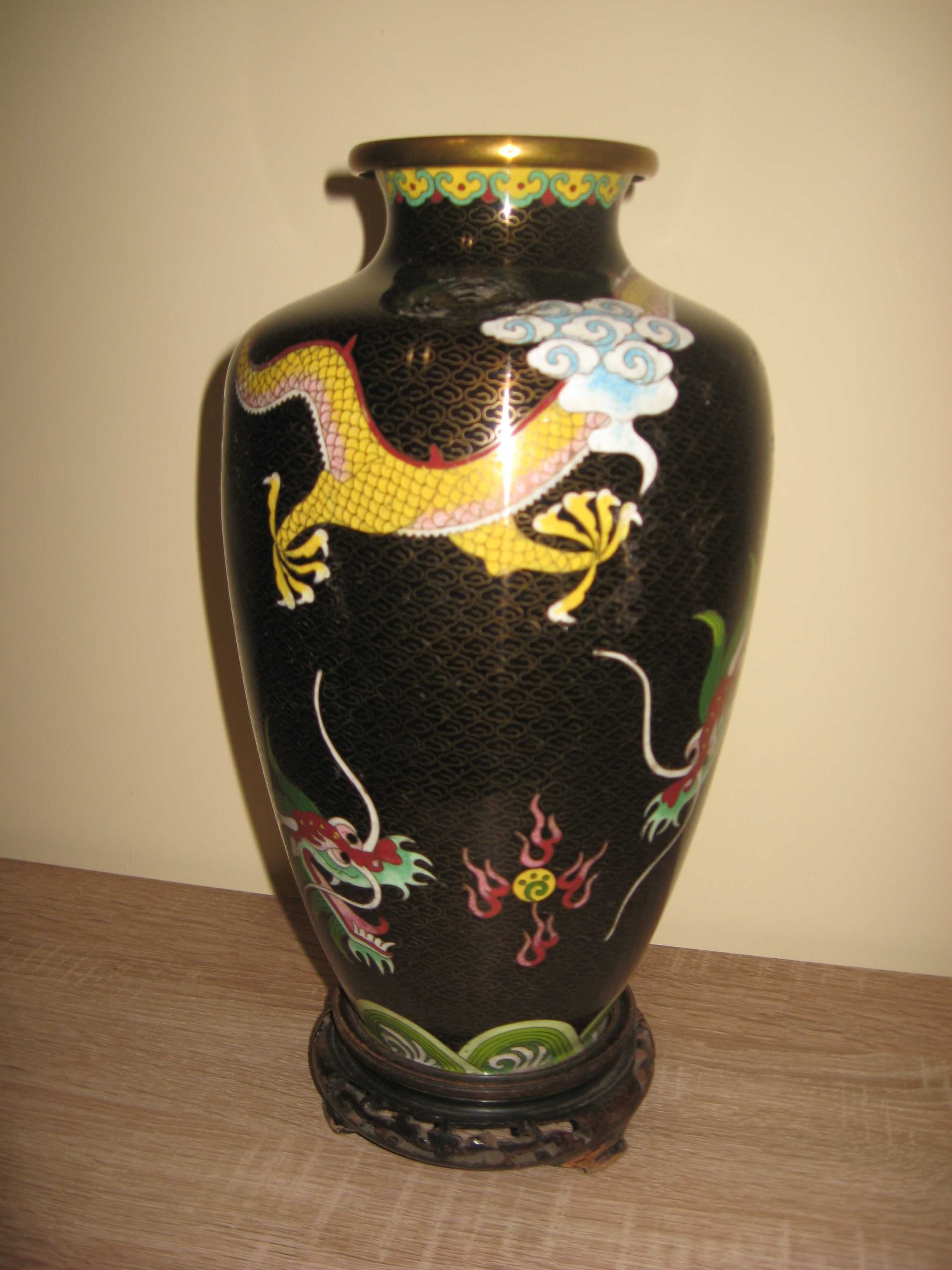 Wazon chiński emaliowany cloisonne smok Chiny Azja vintage retro