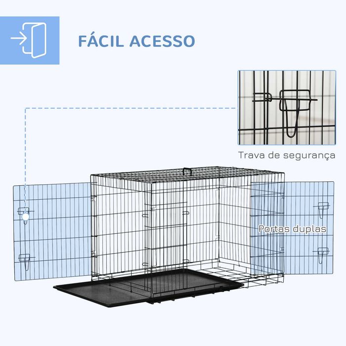 PawHut Gaiola para Cães com 2 Portas Aço 121x74,5x81cm Preto