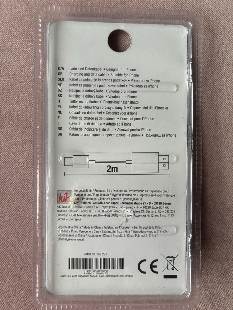 Nowy, oryginalny kabel USB lightning 2 m