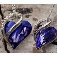 Kryształowe serce łańcuszek z zawieszką fiolet srebrny
