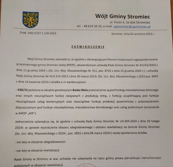 Sprzedam dzialke w miejscowosci Boska Wola!