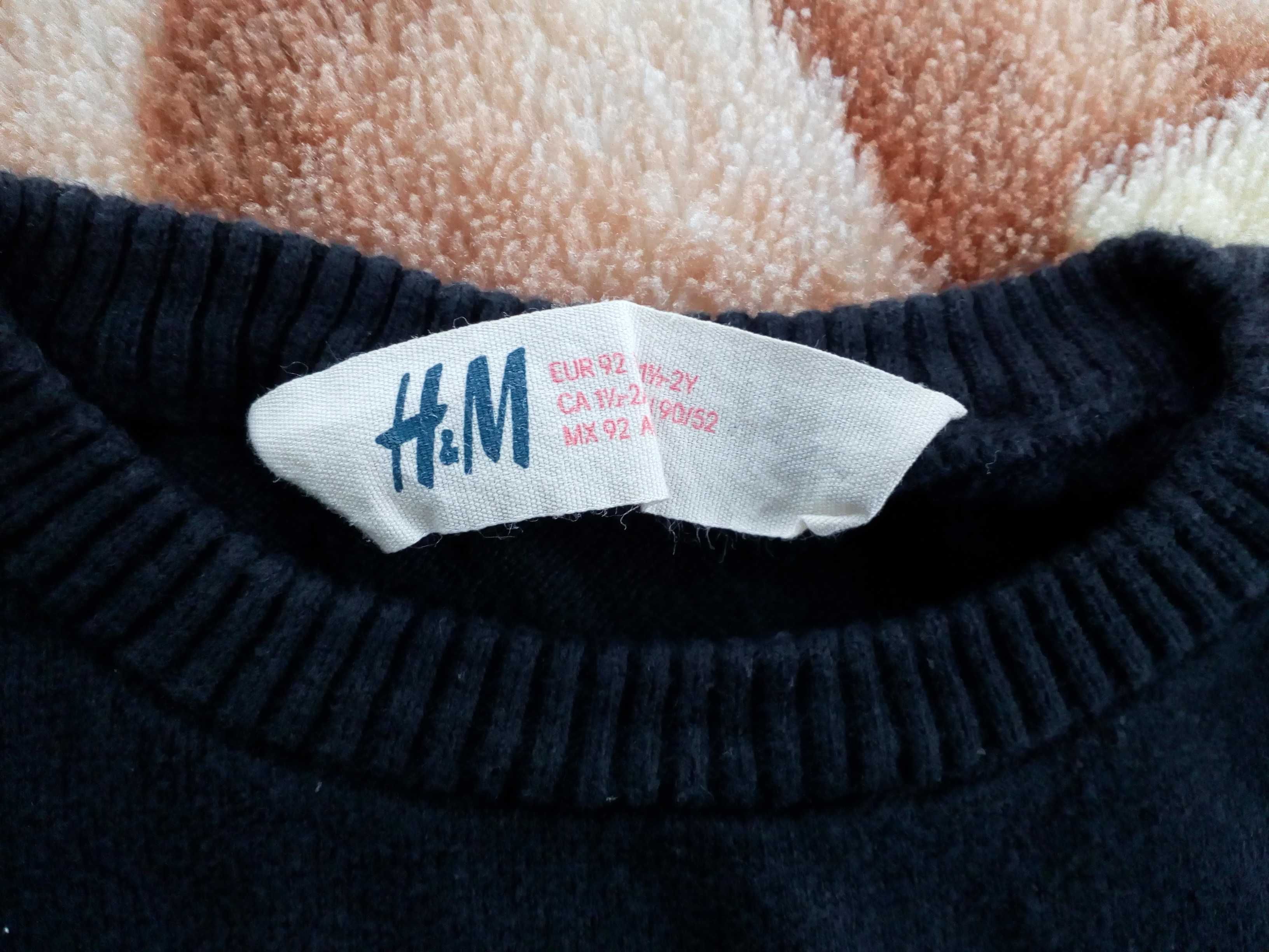 Czarny elegancki sweter H&M 92 złoty napis