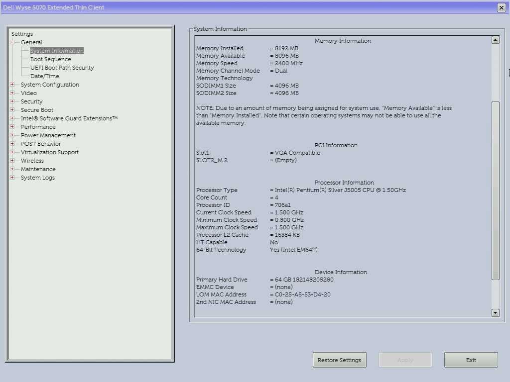 Wyse 5070 Extended J5005 64GB M.2 8GB DDR4 Windows 10 COA