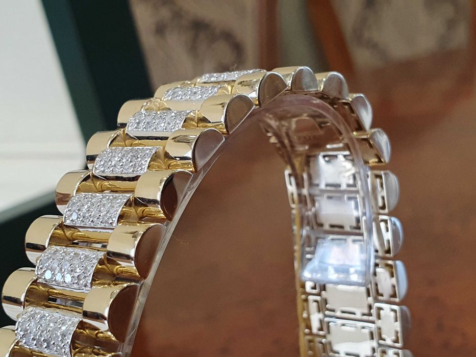 ZŁOTA BRANSOLETKA 585 Waga-67.1 gr.Z Diamentami-412szt,Ręcznie Robiona