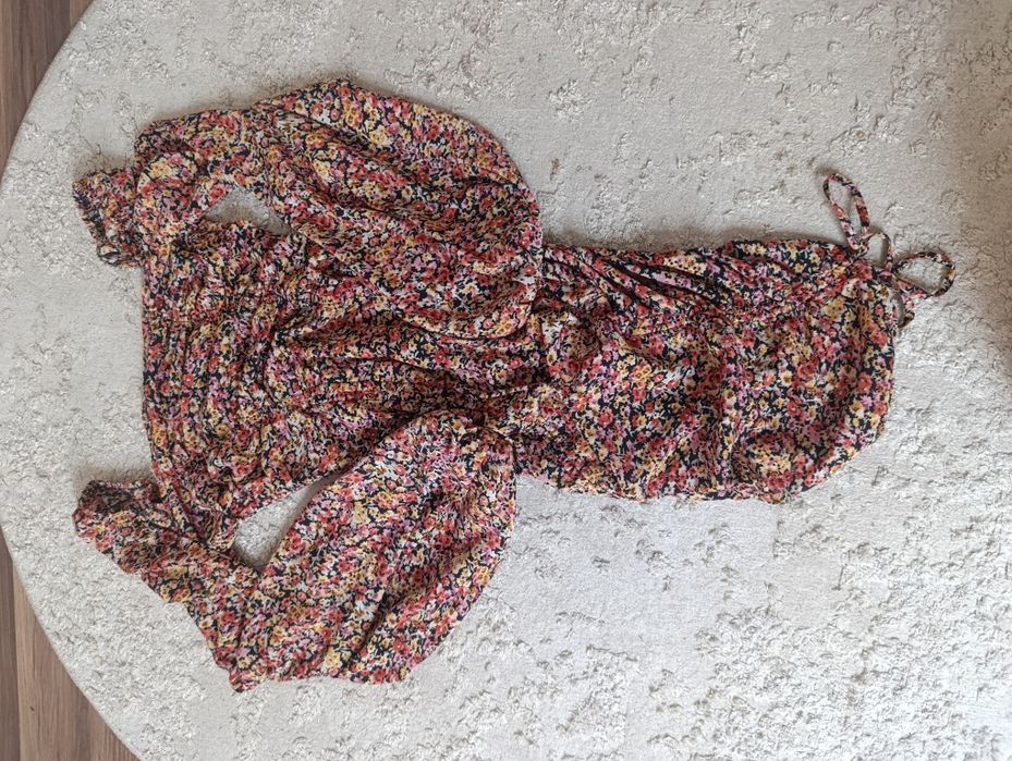 Sukienka marszczona wiązana letnia zwiewna romantyczna kwiaty xxs xs