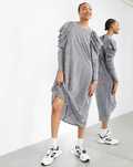 ASOS r.40 efektowna sukienka maxi szaro/czarno-biała bufiasty rękaw
