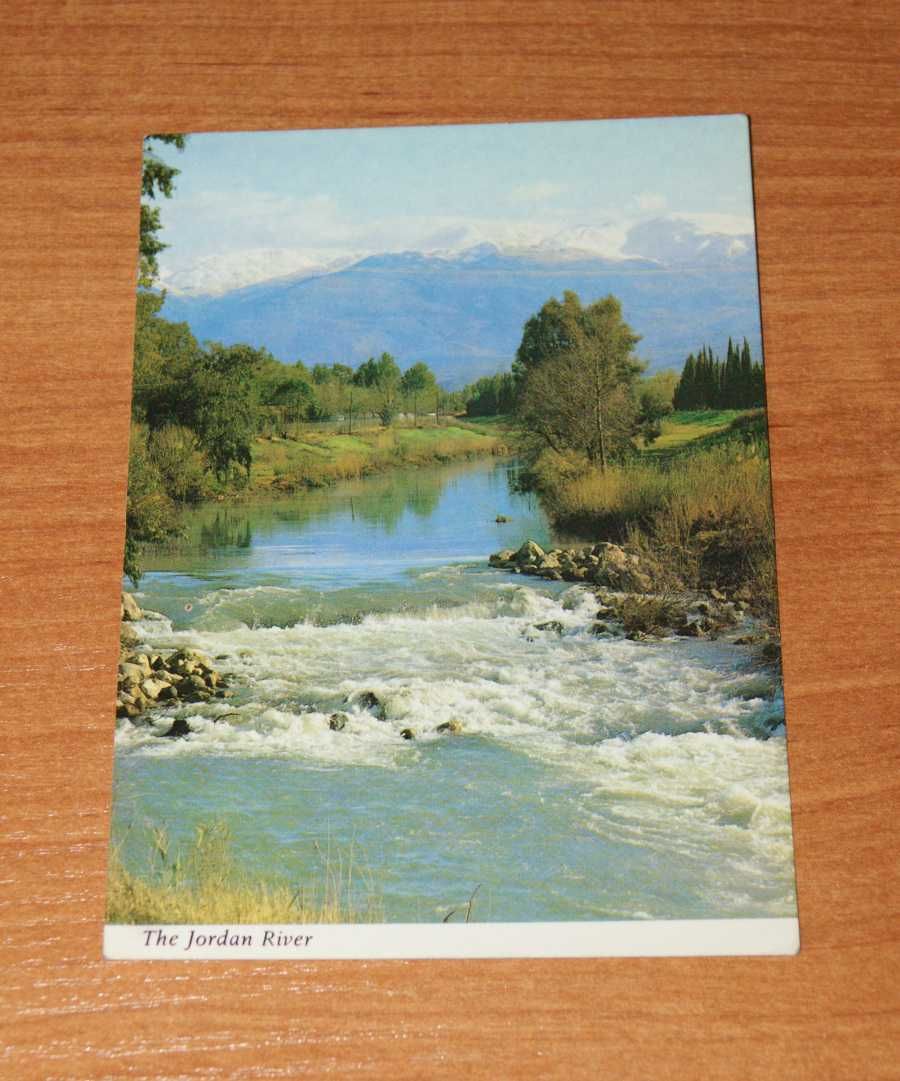 Stara pocztówka Rzeka Jordan i Góra Hermon 1970 roku