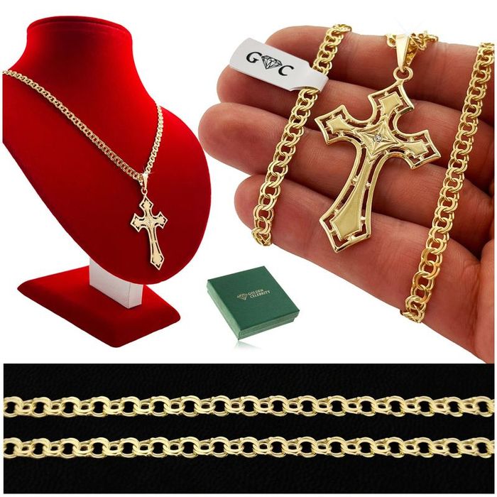 Złoty Łańcuszek Z Grawerem Dla Syna, Naszyjnik Garibaldi Z Krzyżykiem