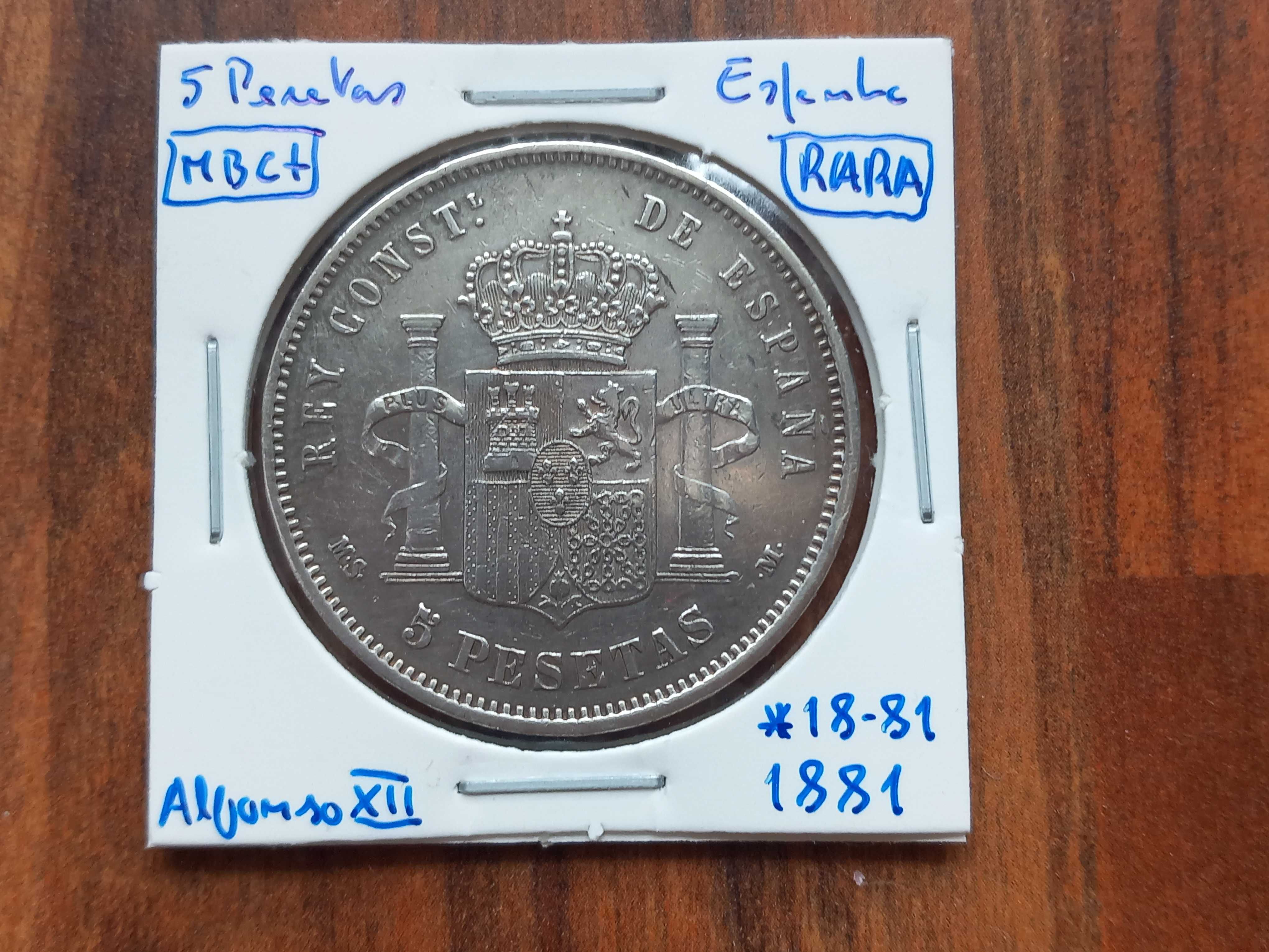 Moeda 5 Pesetas 1881 Espanha *18-81 (Rara)