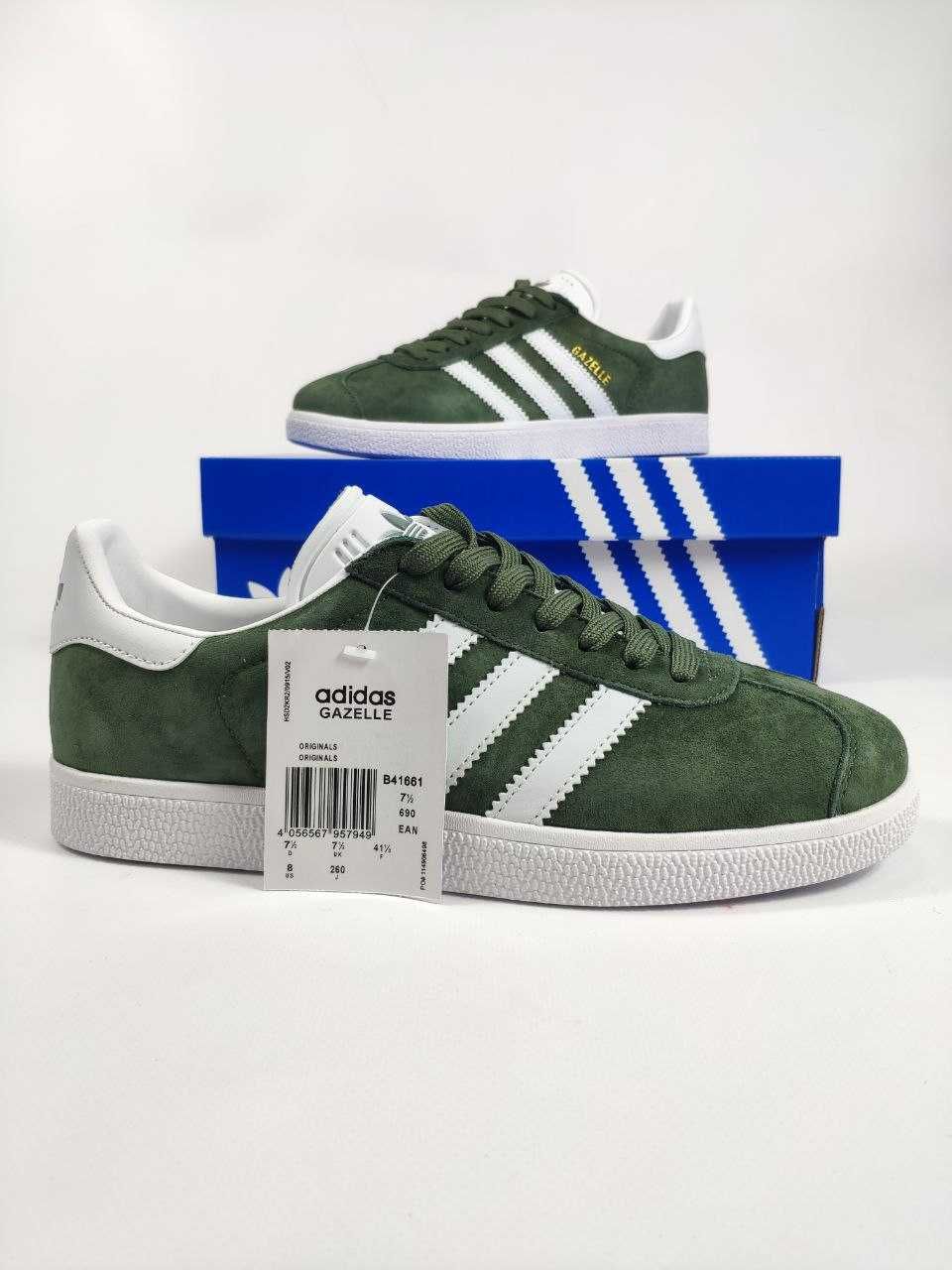 Чоловічі кросівки Adidas Gazelle (зелено-білі) D425 розмір 43 ЗНИЖКА